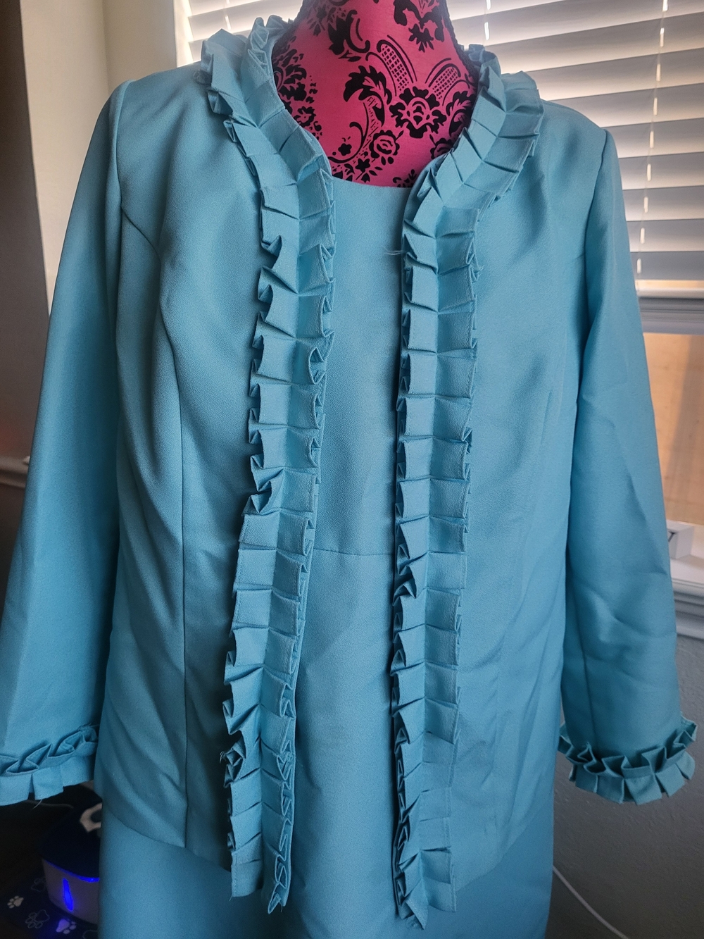 Roaman's 2pc  Teal Ruffle-Trim Blazer &Dress